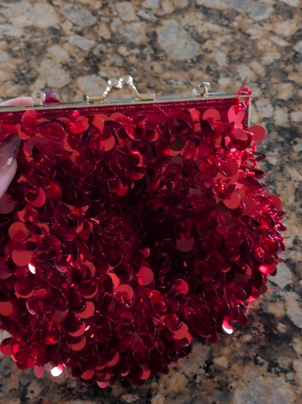 Red Sequin Kiss-Lock Evening Clutch